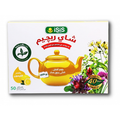 ISIS REGIME TEA WITH LEMON FLAVOR SUGAR FREE BETTER TASTE 50 FILTER BAGS NET WEIGHT 75 GM